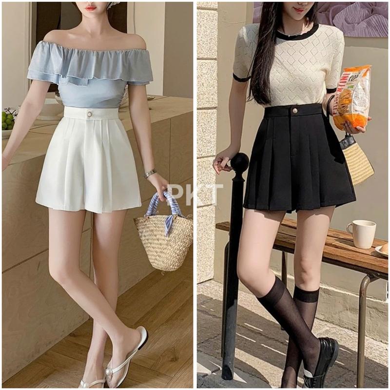 QUẦN SHORT CAO CẤP XẾP LY LƯNG THUN CẠP CAO DÁNG XOÈ GIẢ VÁY 3 MÀU CHO NỮ