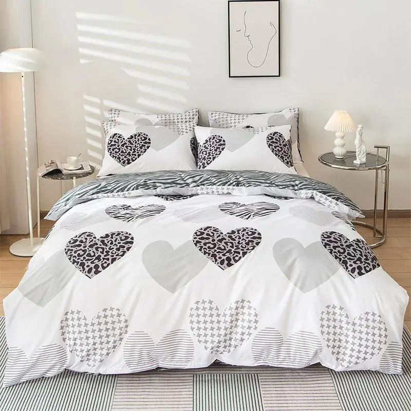Heart Print Duvet Cover & 2 Counts Pillowcase without Filler, 3 Counts/set Soft Bedding Sets for Bedroom Use, Dust-proof Christmas Decor Bedding for Home, House Decor, Gifts For Men, Christmas Gifts, Christmas Decorations 0