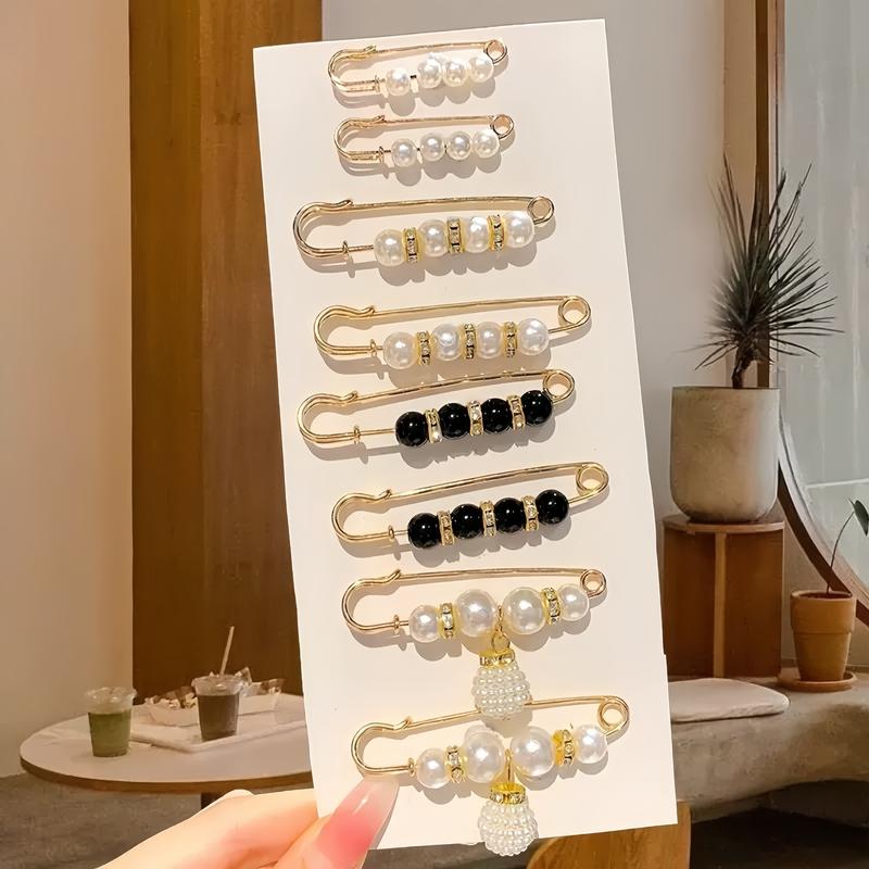 6pcs Faux Pearl Brooch Pins For Women, Cardigan Safety Pin Shirt Dress Pins Pearl Sweater Shawl Clip Waist Pins For Dress Pants White Pearl Brooches For Women 6