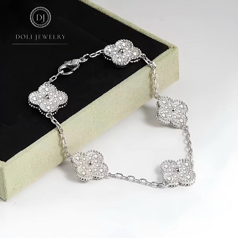 Lắc tay bạc cỏ 4 lá nạm đá zircon DOLI JEWELRY vòng tay nữ L11