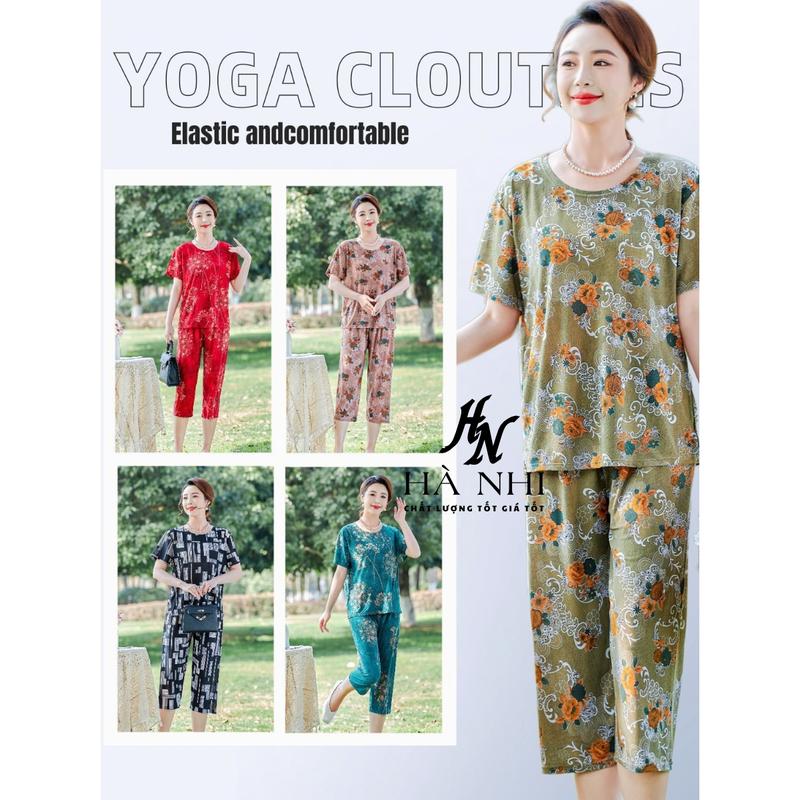 [hàng Quảng Châu] Đồ bộ trung niên cho mẹ chất lụa băng mềm mát mặc mùa hè mùa thu Hà nhi Shop Nữ Áo Women Top