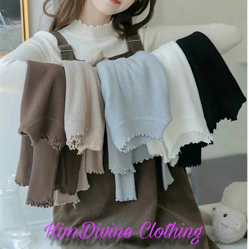ÁO LEN TĂM CỔ BÈO 3p Basic Len dệt kim Giữ Nhiệt Nữ Women Top 2