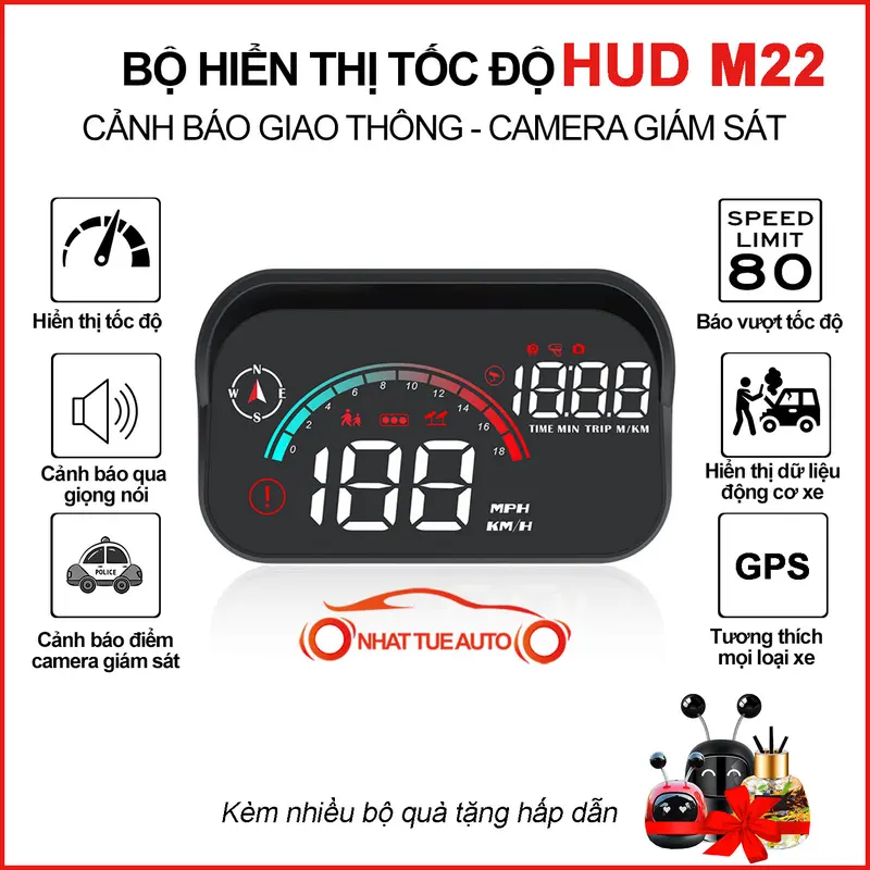 [HÀNG MỚI VỀ] Bộ hiển thị tốc độ HUD M22, hỗ trợ cảnh báo giao thông, cảnh báo camera giám sát bằng giọng nói tiếng việt hoàn toàn mới 0