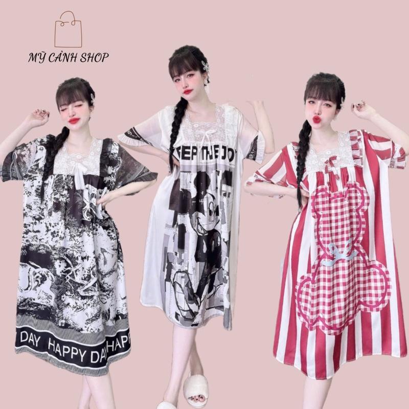 ( TẶNG QUẦN) Đầm Ngủ Lụa Tơ Tằm Cổ Vuông Bèo Nơ Tiểu Thư Dành Cho Nữ Từ 50-70kg