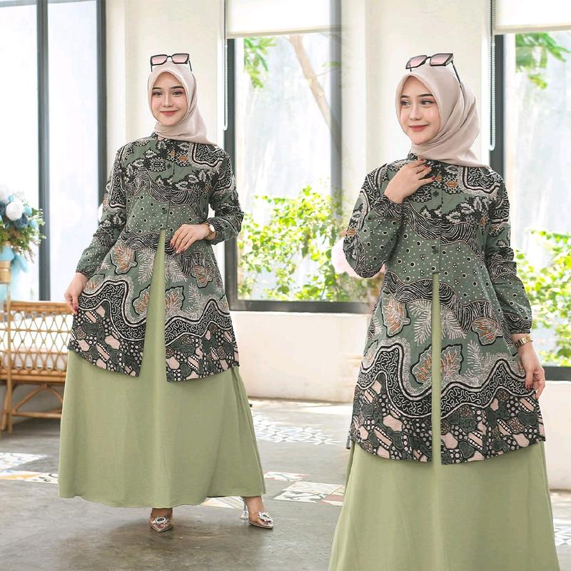 Gamis Batik Premium Warna Hijau Dan Salam 0