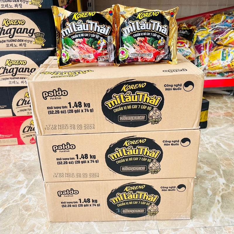 THÙNG 20 GÓI MÌ LẨU THÁI KORENO HƯƠNG VỊ CHUA CAY 74G Mì LẨU THÁI CHUẨN VỊ MÌ CAY 7 CẤP ĐỘ Date Luôn Mới