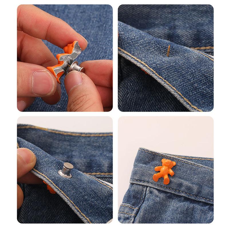 Product Introduction of 1Pair Nail-free Jeans Bear Waist Buckle Removable Closing Artifact Invisible Snap Button Tightening Waistband Button Adjustable 12