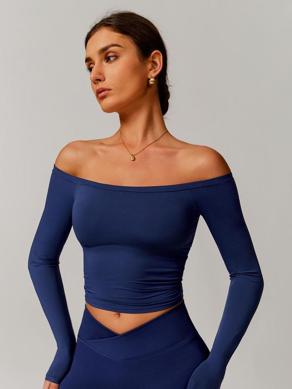 Women's Solid Color Sports Tee, Tight Fit Casual Active Long Sleeve Top for Yoga Gym Workout, Ladies Active Exercise Sportswear Fitness for All Seasons 3