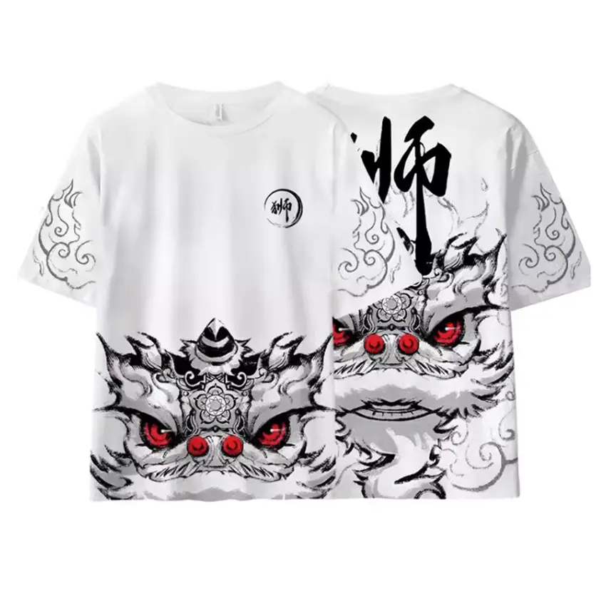 Fashion 3D Short-sleeved T-shirt Male Lion Dance Lion Tide Brand Tops Plus Size Summer Clothes