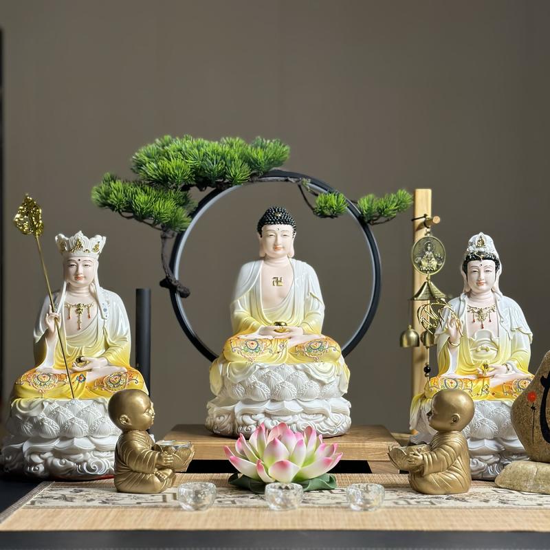 Tượng Tam Thánh Thích Ca Địa Tạng Quan Âm sơn Vàng - Trắng M1 cao 30cm - Tuệ Nga