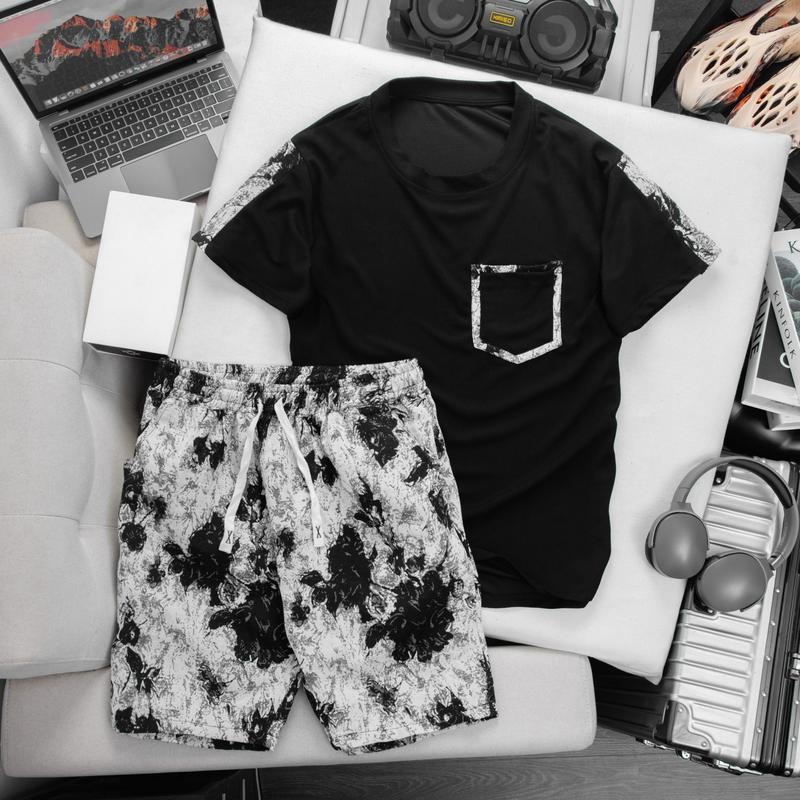 Bộ quần áo nam nữ họa tiết loang menswear chất vải quần gấm đệt phối áo waffal thời trang trẻ trung năng động