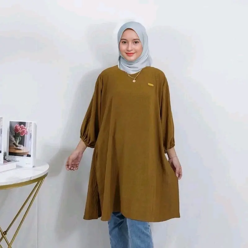 Gege-Atasan Tunik Polos Crinkle Premium wanita Polos (dapat akrilik gold) tunik wanita Oversize