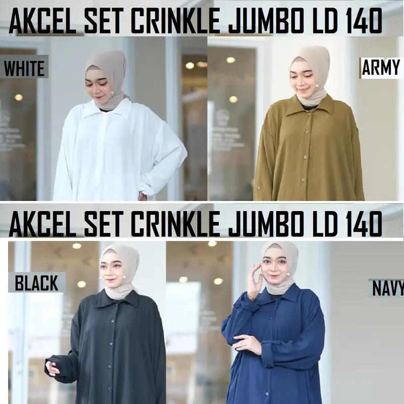 SET WANITA CRINKLE JUMBO LD 140 MUAT BESAR 120 KG 5L GEMUK SUPER NYAMAN Polos 2