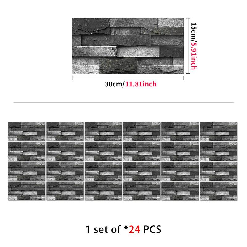 3D Brick Pattern Wallpaper Sticker, 24pcs/set Creative Modern Removable Tile Wall Sticker, Self Adhesive DIY Waterproof Wall Sticker Room Decor, Living Room, Home 1
