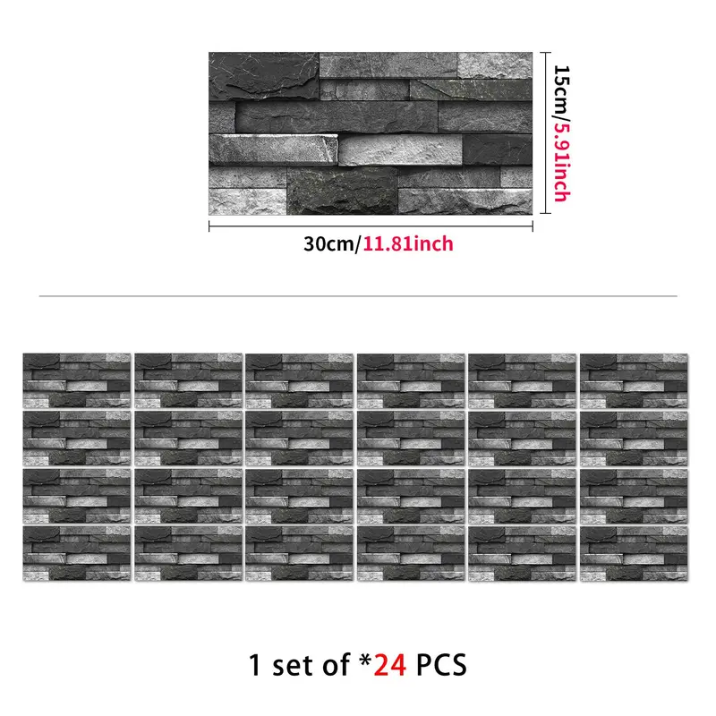 3D Brick Pattern Wallpaper Sticker, 24pcs/set Creative Modern Removable Tile Wall Sticker, Self Adhesive DIY Waterproof Wall Sticker Room Decor, Living Room, Home 1
