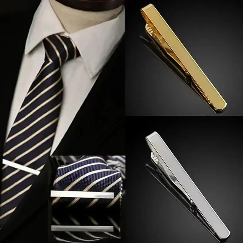 2024 New Men Metal Silver Gold Simple Necktie Tie Bar Clasp Clip Clamp Pin Men Stainless Steel For Business Necktie Tie Clasps