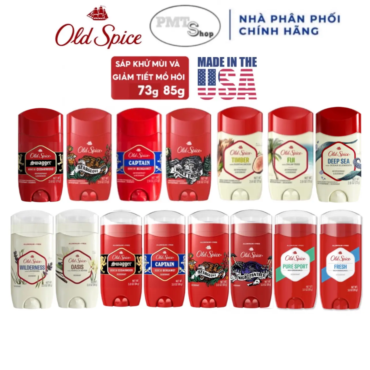 Lăn sáp khử mùi Old Spice đủ loại 85g sáp xanh / 73g sáp trắng Made in USA