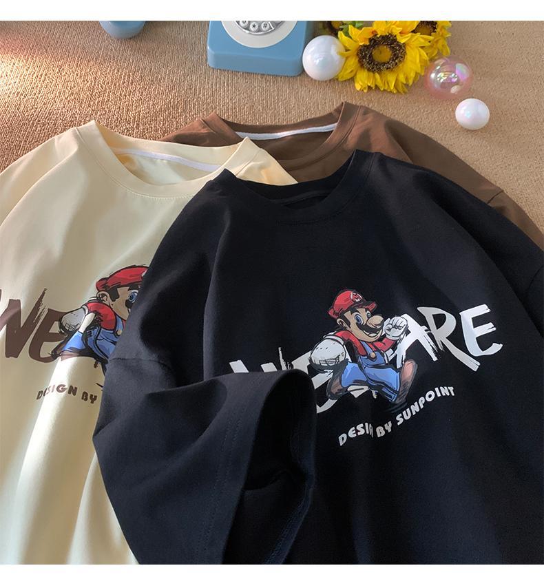 Product Introduction of Short sleeved T-shirt Women's Funny Cartoon Print Couple Summer New Round Neck Loose Men's and Women's Top 5