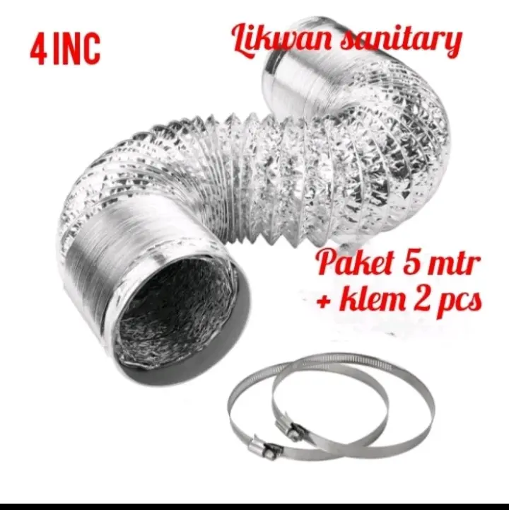 Flexible exhaust 4 inch ( 5 mtr)  free klem 2 pcs / paket flexible + klem 4 onch 0