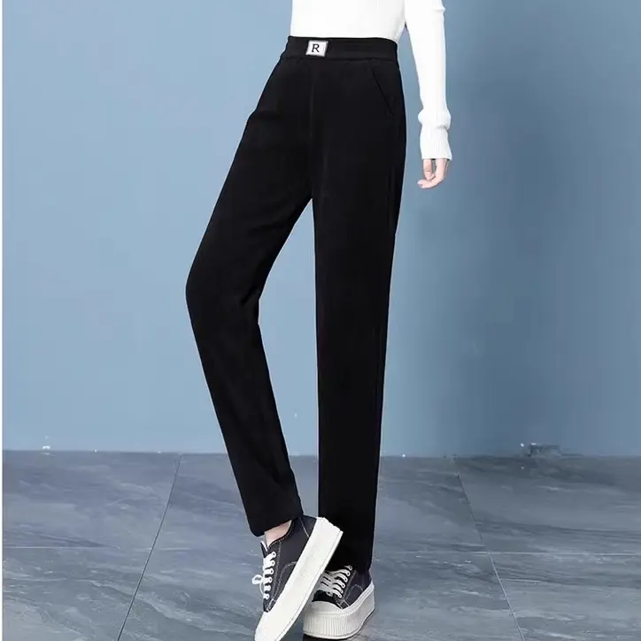 Chenille Brushed Thick Women's Pants 2024 New Autumn and Winter Pants High Waist Straight Pants Elastic Waist Casual Pants