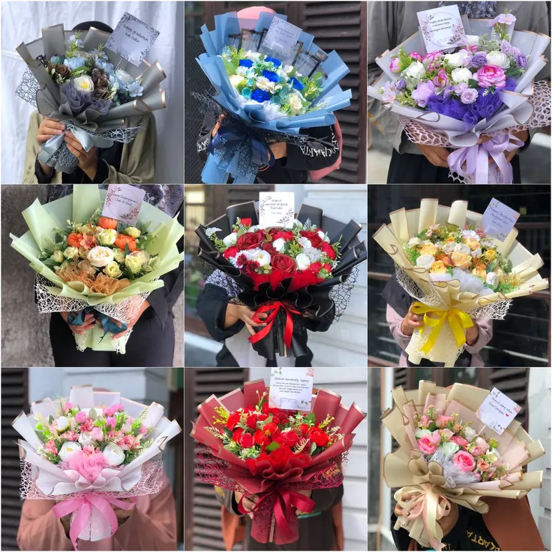 buket bunga warna cream laris gratis kartu ucapan wisuda Hiasan 1