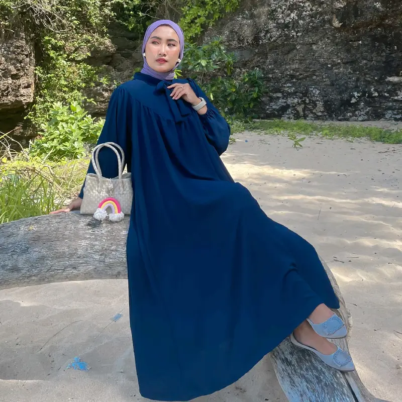 Gamis Wanita Muslim Dress Crinkle Polos Busui - Baju Lebaran Couple Keluarga - Loona Series by Nuriariya.id 1