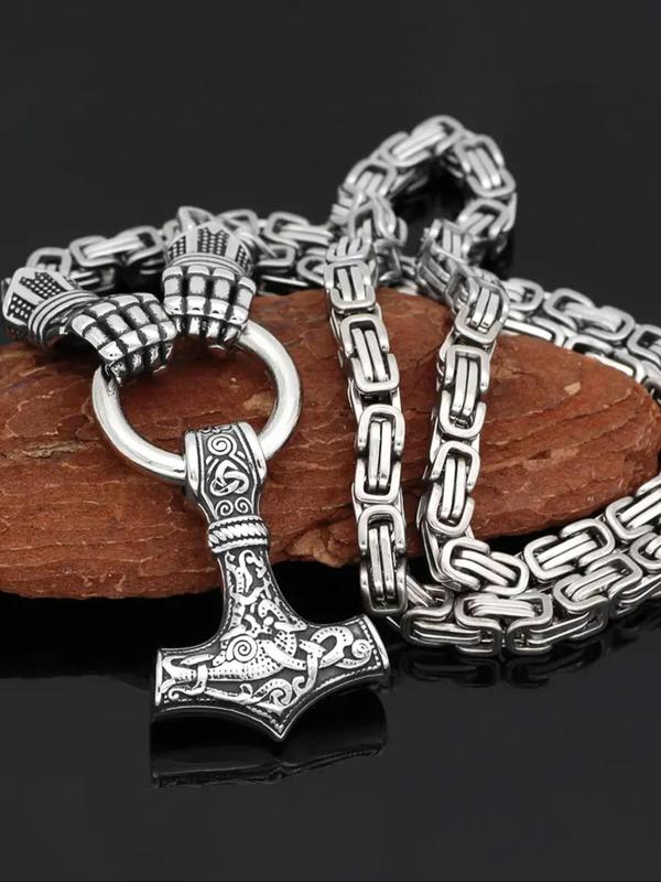 Vintage Nordic Viking Hammer Pendant Necklace, Punk Style Stainless Steel Jewelry for Party, Daily Decor, Trendy All-match & Exquisite Jewelry for Birthday Gift 3