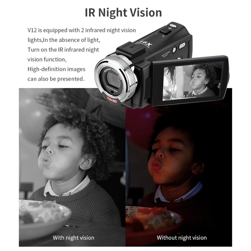Andoer V12 1080P Full HD 16X Digital Zoom Recording Video Camera Portable Camcorder with 3.0 Inch Rotatable LCD Screen Max. 30 Mega Pixels Support Night Vision Face Detection Face Beautification 2