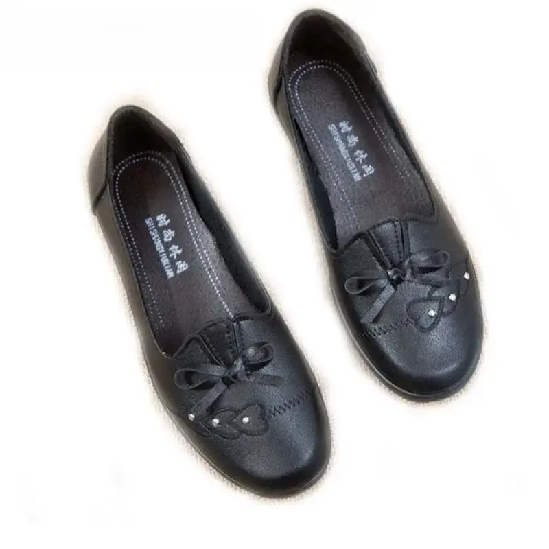 Mom Shoes Leather Flats Non Slip Adult Leather Shoes Women Loafers Big Size 10 Flats Shoes Women Scarpe Donna Platform Shoes