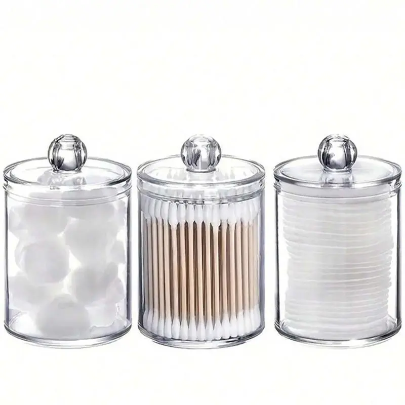 Cotton Swab Storage Box with Lid, 1/2 Counts Transparent Round Dental Floss Organizer, Compressed Towel Storage Box, Vanity Table Clean Container 3