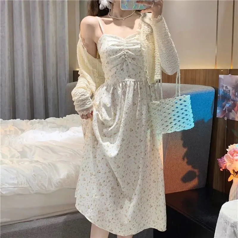 Đầm Hoa Thanh Lịch, Tình Yêu Đầu Tiên Kiểu Pháp, Dây Đeo Eo, Áo Cardigan Ngọt Ngào Mới 2024 Mùa Hè Cho Nữ, Áo Chống Nắng Women Dress 1