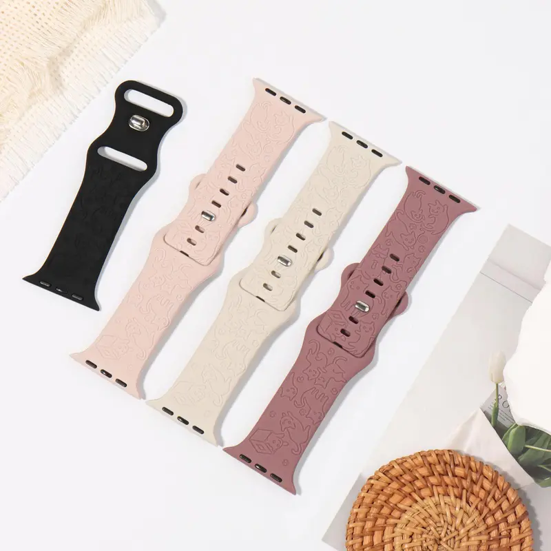 Cute Cat Pattern Engraved Silicone Watch Band, Soft Watch Band for iWatch Ultra Series SE 10 9 8 7 6 5 4 3 2 1, Smart Watch Accessories 4