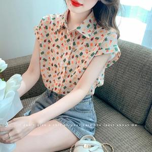 เสื้อเชิ้ตแขนกุด ผ้าชีฟอง ลายดอกไม้ สไตล์ฝรั่งเศส แฟชั่นฤดูร้อน สําหรับผู้หญิง