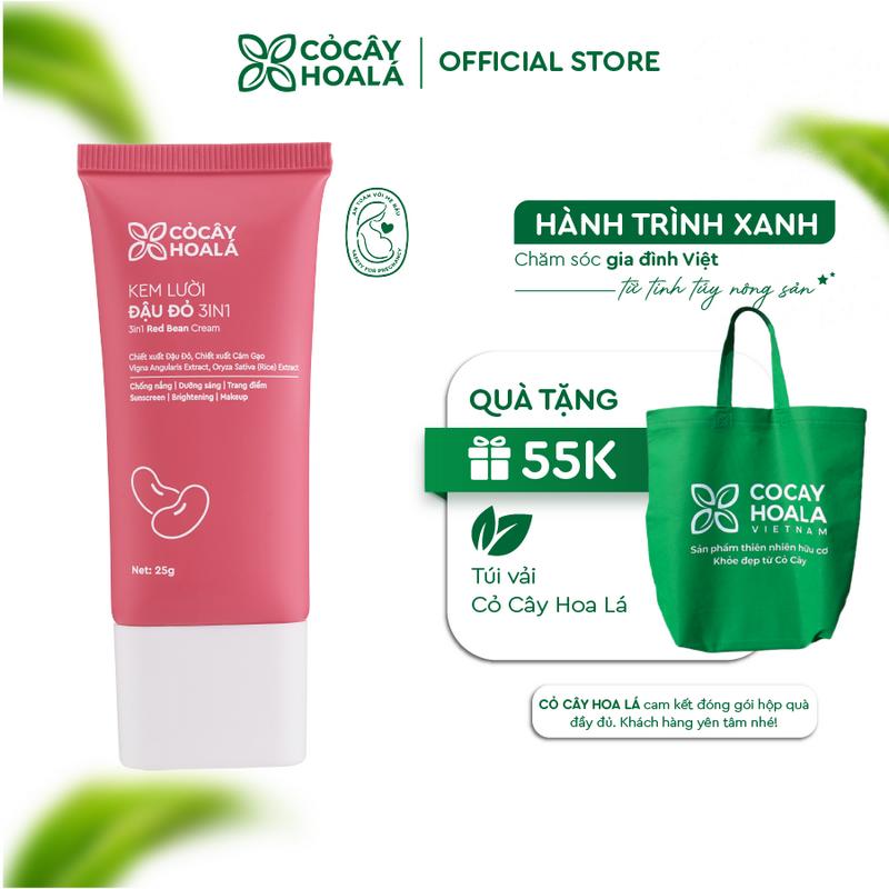 Kem Lười Đậu Đỏ 3in1 Cỏ Cây Hoa Lá 25g Chống nắng SPF 38+/PA+++, Dưỡng sáng, Kem Nền Trang Điểm
