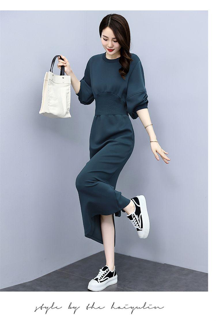 Product Introduction of Váy Len, Cao Cấp, Ôm Sát Eo, Thanh Lịch, Thích Hợp Cho Mùa Đông, Váy Bó Sát Phong Cách Thường Ngày Màu Trơn Cổ Tròn, Tay Dài, Váy Sang Trọng 30