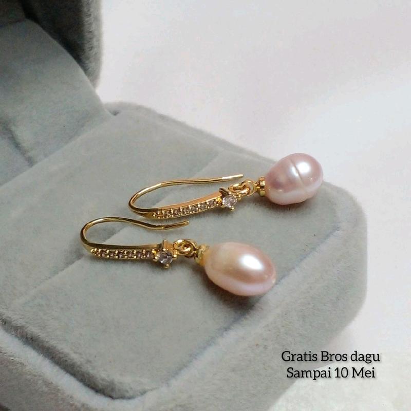 COD Anting Mutiara air tawar asli Free box 0