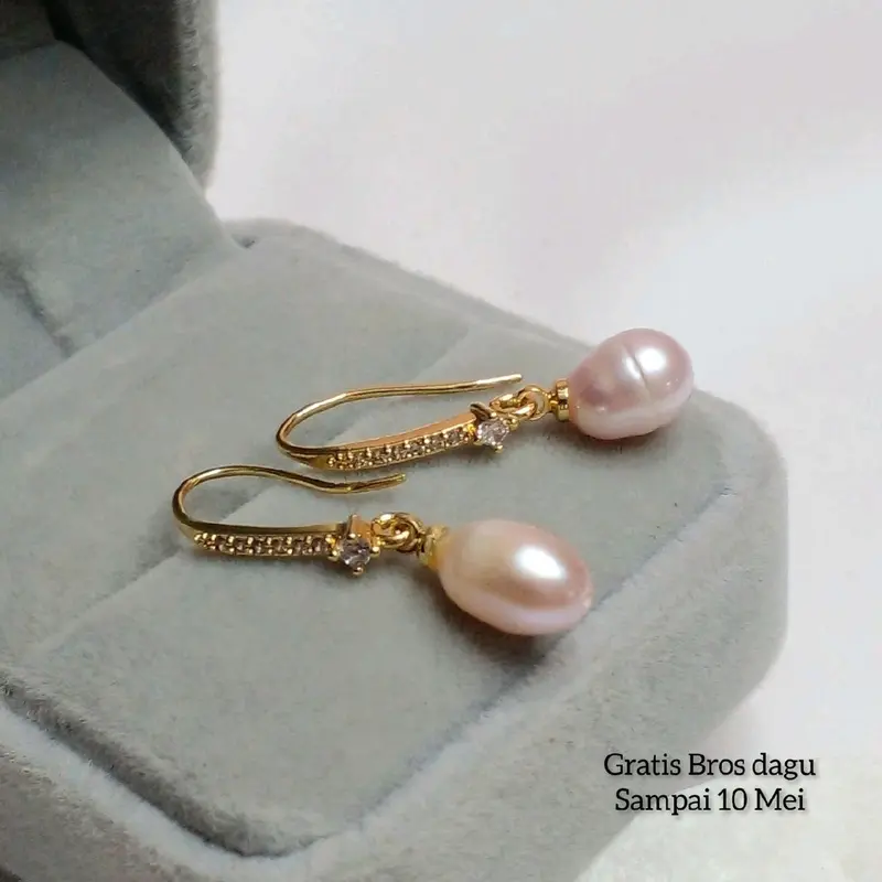 COD Anting Mutiara air tawar asli Free box 0