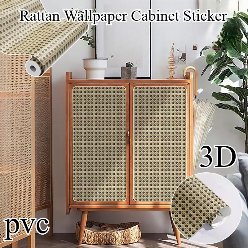 Pelekat Kabinet Kertas Dinding PVC Rotan, Reka Bentuk 3D, Hiasan ...