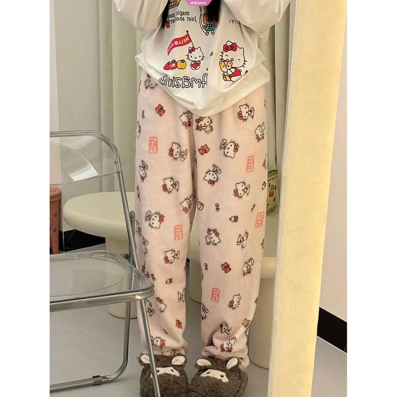 Quần Ngủ Hello Kitty, Dành Cho Nữ, Chất Liệu vải nỉ Mùa Đông, Thiết Kế Hoạt Hình, Giữ Ấm, Thích Hợp Cho Thời Gian Đi Chơi, Được Làm Bằng Lông Cừu San Hô, Quần Mặc Nhà, Tuyệt Vời Làm Quà Tặng Cho Bé Gái Voi Áo 5