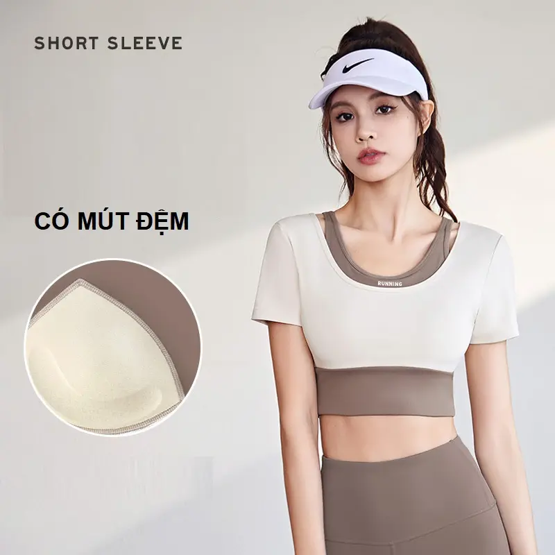 Áo croptop tập gym, yoga, aerobic, Tập Thể Dục  nữ. Áo croptop A057 có mút đệm may liền mặc nâng ngực, ôm body