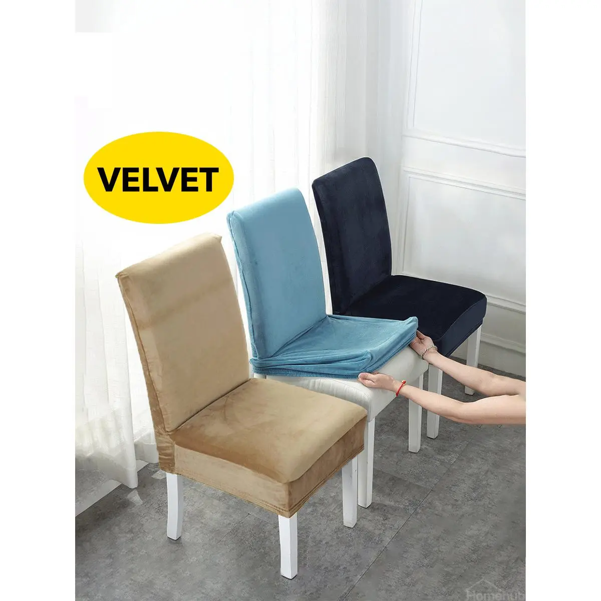 Homehub Velvet Dining Chair Cover Elastic Stretchable Seat Thick Covers