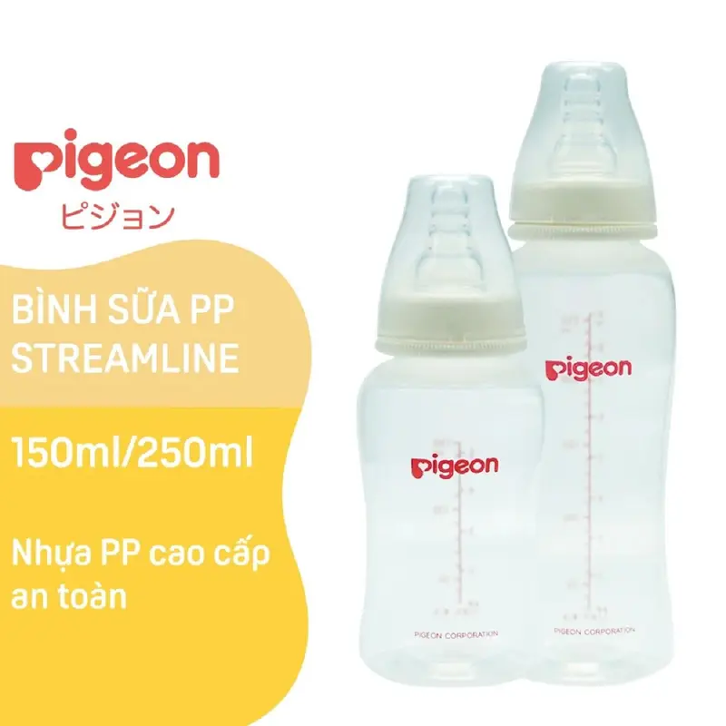 Bình sữa cổ hẹp Pigeon PP Streamline 150ml/250ml 0