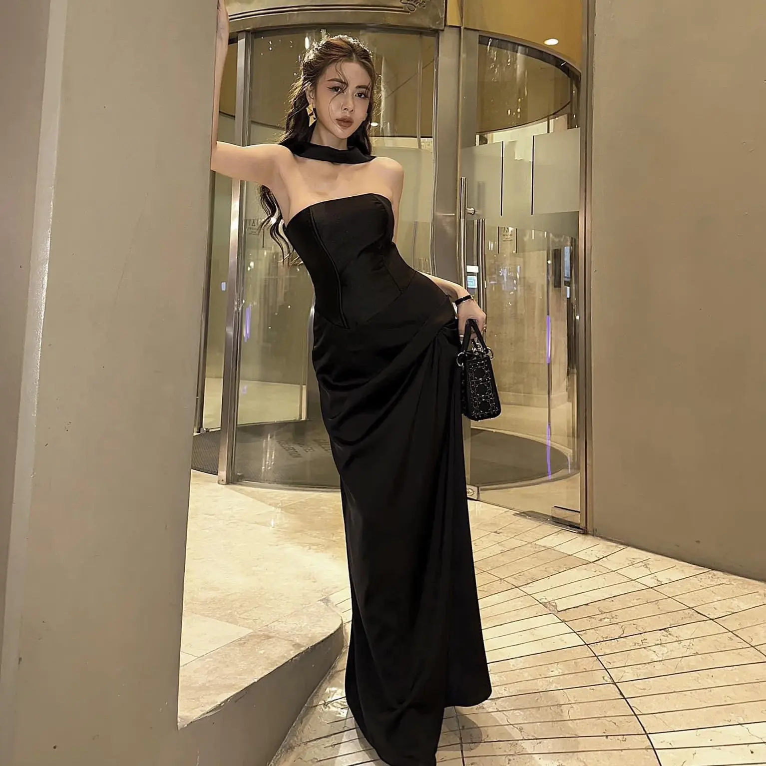 Đầm corset chocker dáng dài Nữ Dress Women