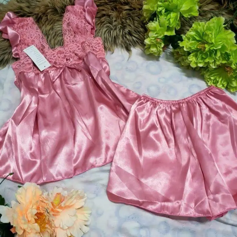 (Hình chụp thật) Bộ Ngủ Nữ Sexy Hai Dây Vải Phi Bóng Phối Ren Mềm Mịn (Đ5)