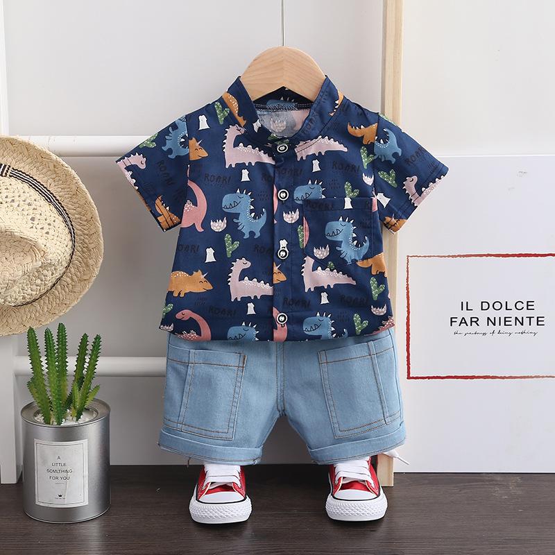 Product Introduction of 2pcs Floral Print Baby Boy Clothes Dinosaur Cactus Cartoons Terno for Kid Boy Short Sleeve Tops Shorts Kids Boy Outfit Set Summer Ootd 21