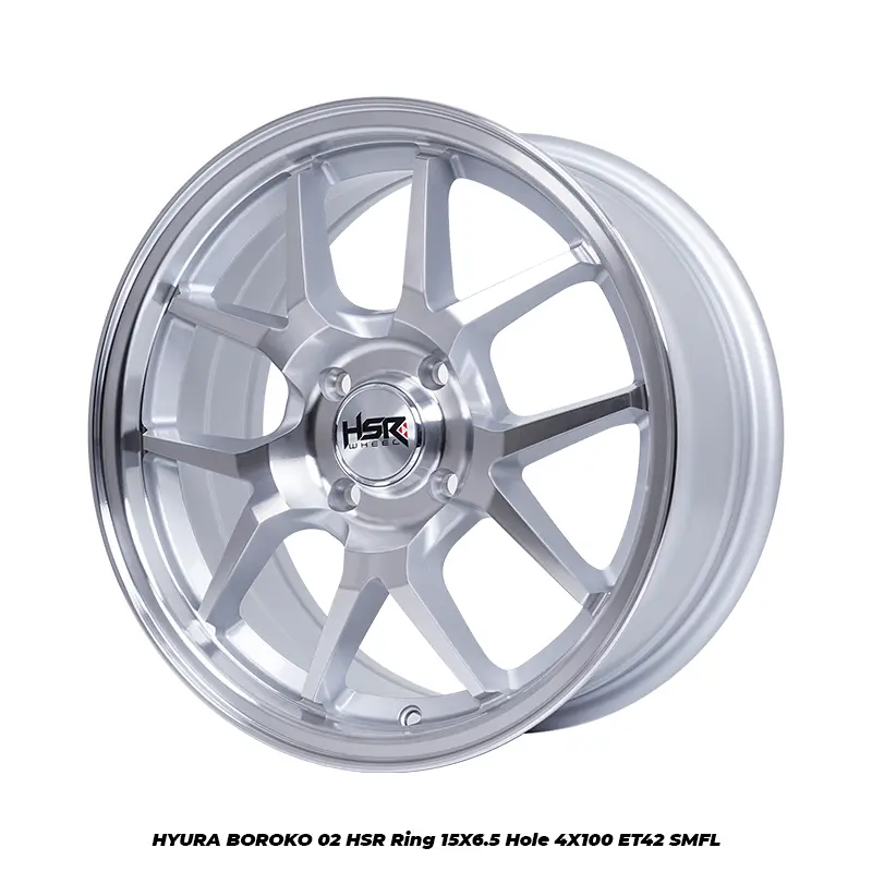 VELG MOBIL BARU RING 15 DARI HSR TYPE HYURA BOROKO 02 HSR R15X65 H4X100 ET42 SMFL COCOK UNTUK SEMUA JENIS MOBIL