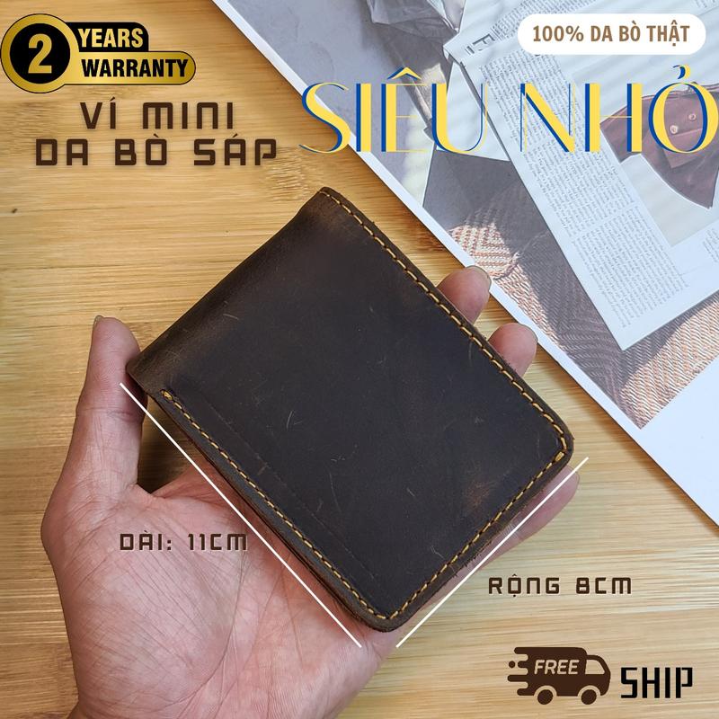 (Thanh lý xả kho) Ví da bò sáp MINI SAFI ngựa điên cổ điển TH HANDMADE màu Nâu, kích thước 8x11cm Nam Wallet