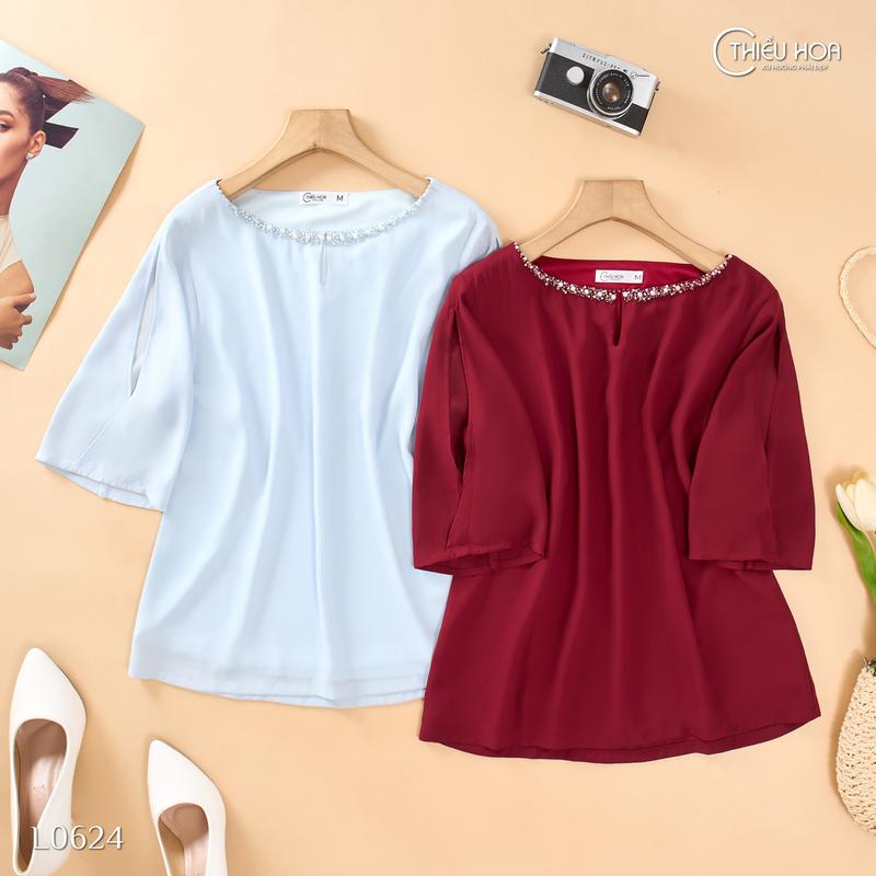 Áo Tằm Ý Nữ Trung Niên Cao Cấp, Sang Trọng tặng mẹ thương hiệu Thiều Hoa AN4L0624 Women Top Sơ Mi