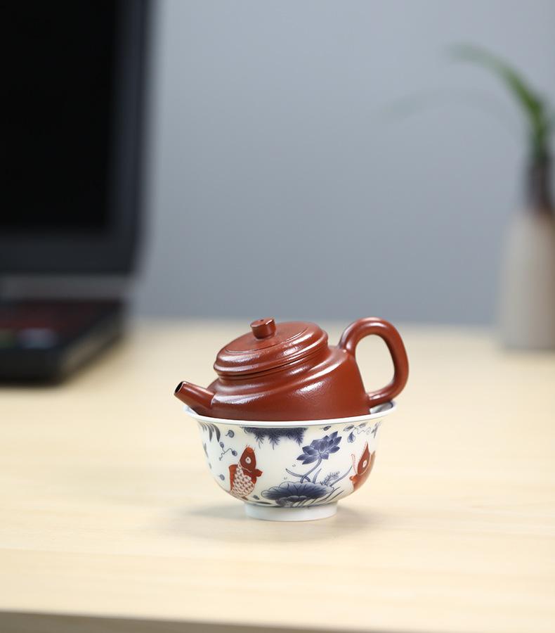 Product Introduction of # Zisha Teapot# Life-Long Fidelity Yixing Zisha Teapot Handmade Famous Authentic Tea Size Capacity Tea Set Suit Yixing Zisha Teapot Wrinkled Cinnabar Single Tea Making Dezhong Teapot 16