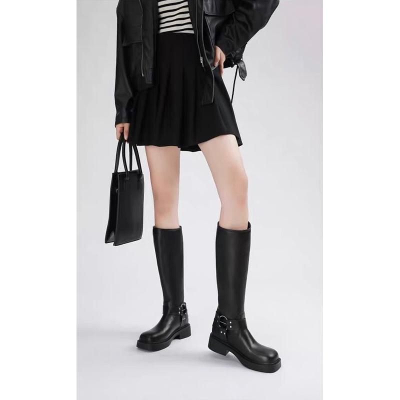 Bốt nữ Rebloom shoes - Boot cổ cao 32cm đế giày cao 4cm mũi vuông, phiên bản phối khuy ngang siêu đẹp 4